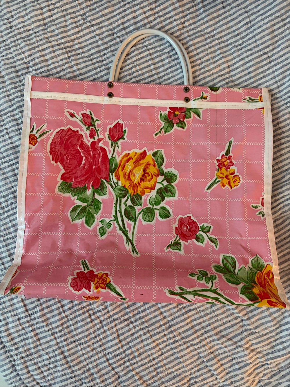 Vintage Oilcloth Pink Floral Tote Bag